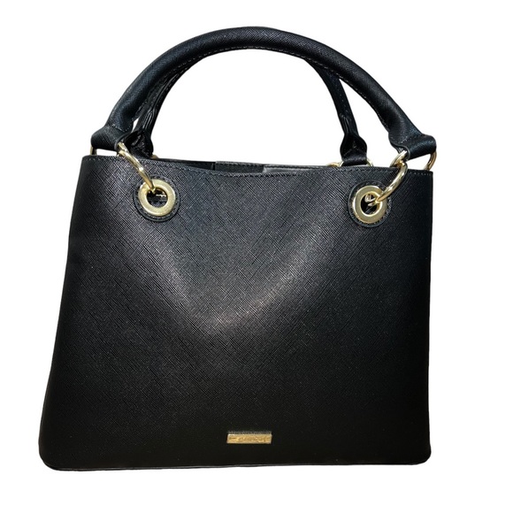 NWT Aldo Black Satchel Tote Bag with White|Black Snake Skin Bag Charm - Picture 3 of 14